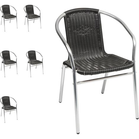 6 Stück Bistro Stapelstuhl Aluminium / Rattan schwarz-D537481-6 (1/2)
