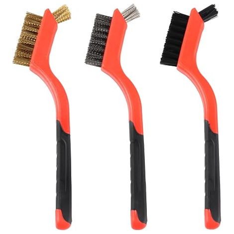 Set di 3 spazzole metalliche in acciaio inossidabile, ottone, carbonio e nylon spazzole per la pulizia di scorie di saldatura, la rimozione della ruggine e la rimozione della polvere 3 piccole (1/5)
