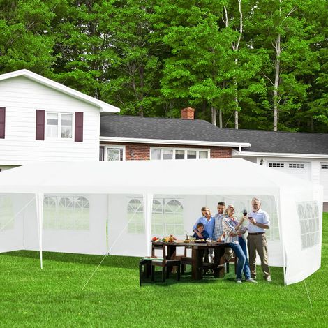 Tonnelle Jardin Tente Réception 5 Murs Amovibles Fenêtre 900x300x260cm Blanc CW54943 (1/2)