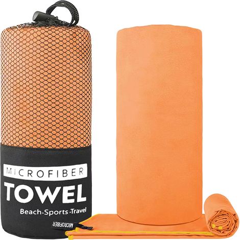 Schnelltrocknendes Mikrofaser-Sporthandtuch 76 x 152 cm – Doppelseitiges Fitness-, Yoga- und Schwimmhandtuch, extrem saugfähig, kompakt und leicht, leuchtend orange-x