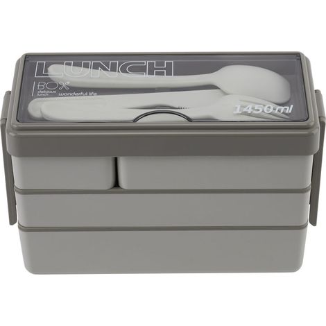 Bento-Style Plastic Lunch Box with Cutlery 3-Layer