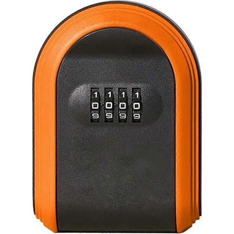 Coffre-fort à clés étanche à combinaison 4 chiffres pour extérieur, fixation murale, noir et orange (1/4)