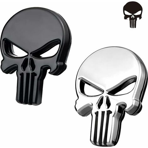 Autocollants de Voiture de Crâne 3D - Argenté et Noir - Autocollants de Voiture Tête de Mort en Métal Style de Punk pour Décoration de 4 Pièces (1/5)