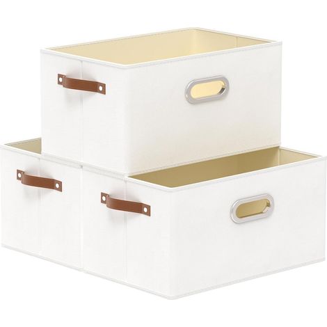 Lot de 3 Caisses de Rangement,Pliables Panier,Blanc,38x25x21cm (1/5)