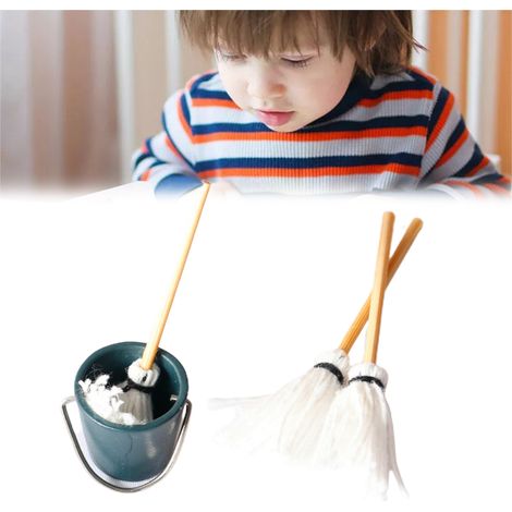 Seau et Serpillière Miniatures Réalistes pour Maison de Poupée, Accessoire de Nettoyage Détaillé pour Cuisine (1/5)