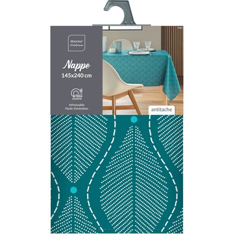 Nappe antitache rectangulaire - 145x240 cm - Feuilles bleu - Bleu (1/5)