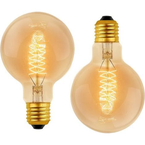 Vintage-Globe-Glühbirne G80 E27, dimmbar, 60 W, warmweiß (2700 K), 600 lm, Retro-Glühbirne mit E27-Fassung, spiralförmige Wolframfadenlampe, 2er-Pack