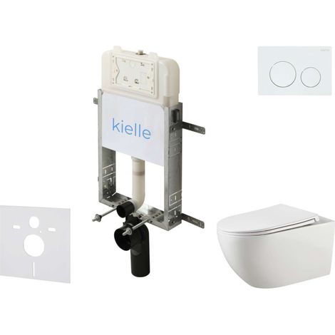 kielle Genesis New - Conjunto de instalación empotrada, inodoro Gaia, asiento softclose y pulsador Gemini New I, blanco brillante 30528SZ10