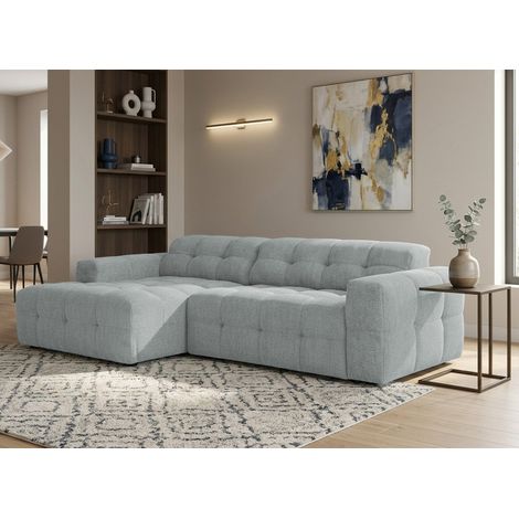Canapé d'angle relax électrique en velours texturé gris FEDORA - (1/5)