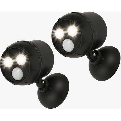 2 unités lampe détecteur de mouvement, led 1000 lm, tête rotative 360°, sans fil, piles aa, éclairage mural extérieur