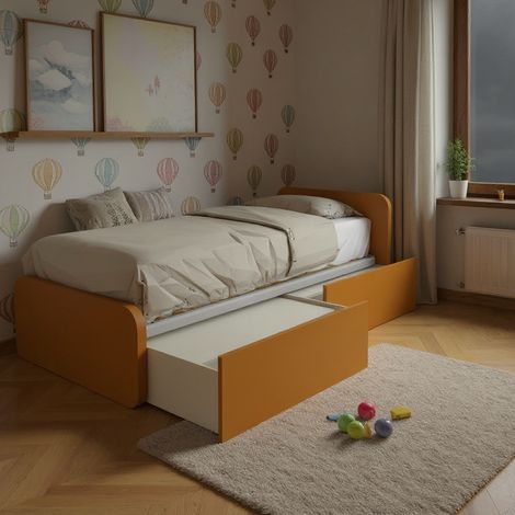 Letto singolo con cassetti 80x190 per cameretta - Design personalizzabile - Zolfo (1/5)