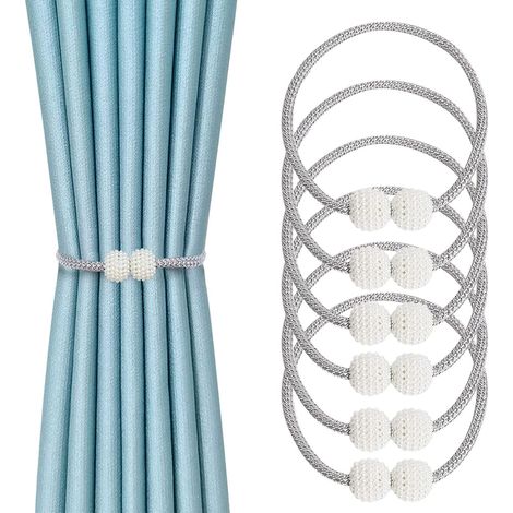 Rideaux Embrasses Magnétiques, Lot de 6 Attaches de Rideau, Crochets Aimantés pour Voilage, Fixations de Store, Décoration Fenêtre Maison Bureau (Gris) (1/5)