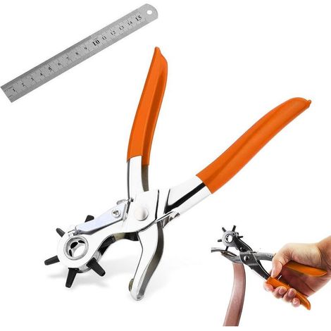 Trou Ceinture, Pince Perforatrice Cuir, Pince Trou Ceinture Cuir, Pince Perforatrice Rotative, Perforatrice Trou Ceinture, Pince a Trouer Le Cuir, avec Règle, pour cuir, bracelets de montre, sacs (1/5)