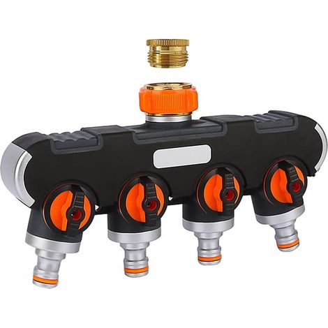 Distributeur Arrosage 4 Voies pour Robinet 3/4" et 1/2" 4 Voies pour Arrosage de Jardin, Cuisine, Lavage, Débit D'eau Réglable et Verrouillable Avec Interrupteur de Commande (1/5)