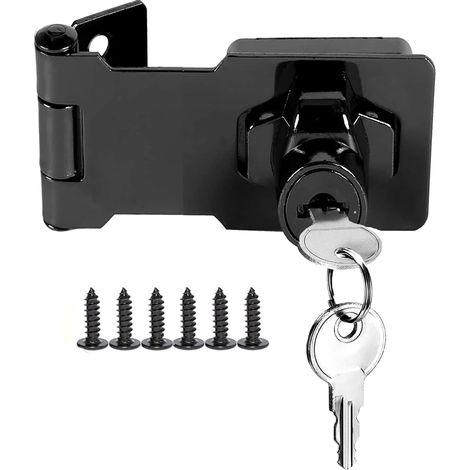 Verrou à moraillon avec clés, verrou de porte angle droit verrou d'abri de jardin, loquet de porte, loquet de tiroir serrure de placard, loquet de verrouillage (noir, 3 inch)