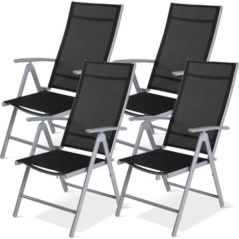 Tlgreen Lot de 4 Chaise de Jardin Pliante Dossier Haut,Réglable 7 Positions,Chaise D'extérieur en Aluminium,Résistant Aux Intempéries,Fauteuil de Jardin,Jusqu'à 120 kg,Noir (1/5)
