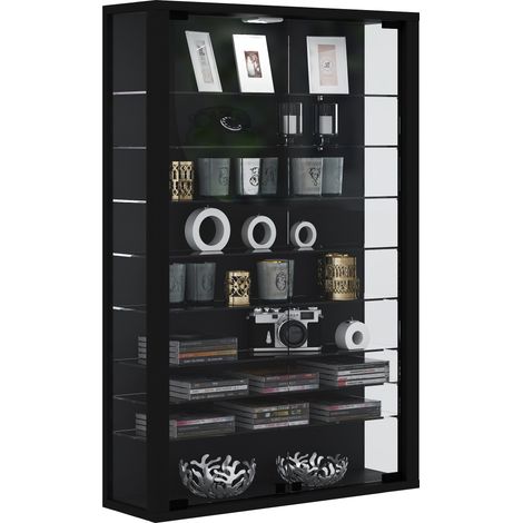 Vitrosa Mini Vitrinenschrank Wandhängend mit 2 Glastüren und 8 Glasregalen. schwarz.