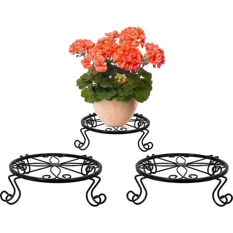 Set of 3 Metal Plant Stands, 23cm, Sturdy Rustproof Iron, Suitable for Indoor or Outdoor Use, Black (1/5)