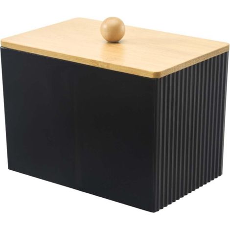 Distributeur Coton Tige, Boite Coton Tige, Boîtes de Rangement en Acrylique, Boite Rangement Noir Coton Tige Bois, Rangement Coton Demaquillant pour Salle Bain Coiffeuse Salon (1/5)