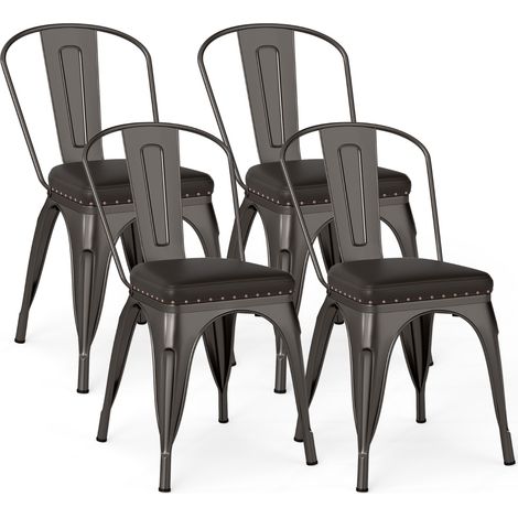 Sedie da impilabili schienali rimovibili sedile imbottito pelle artificiale set 4 metallo Pistola (1/4)