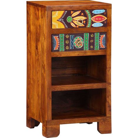 Florale Endtabelle mit Schubladen Braun 40 x 35 x 75 cm