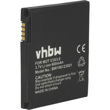 vhbw Akku kompatibel mit Motorola Rizr Z3, C261, Krzr K1, L6, L2, L8, Aura, E690, E8, EM35, C257 Handy Smartphone Telefon (600 mAh, 3,7 V, Li-Ion) (1/5)
