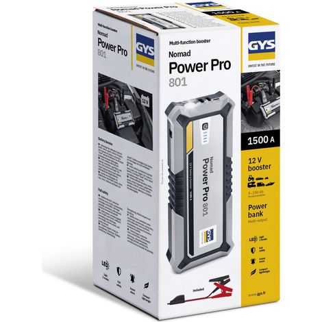 GYS – Booster lithium NOMAD POWER PRO 85831 – Démarreur 850A pour véhicules 12V – Alimentation USB – Lampe de secours