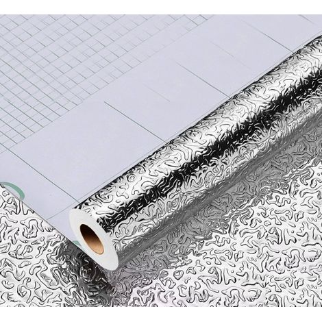 Papel tapiz autoadhesivo de aluminio de 40 cm x 10 m, resistente al agua y al aceite, decorativo, protector contra salpicaduras de aluminio para azulejos de gabinetes de cocina.