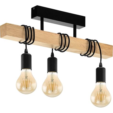 Lámpara de techo, Lámpara colgante vintage, Acero y madera, Estilo industrial, E27, Sala de estar y cocina (1/5)