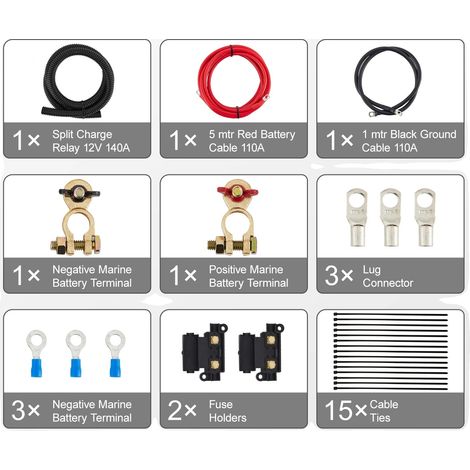 Kit relè di carica separato, isolatore a doppia batteria, corrente continua 140 A, impermeabile IP65 (1/2)