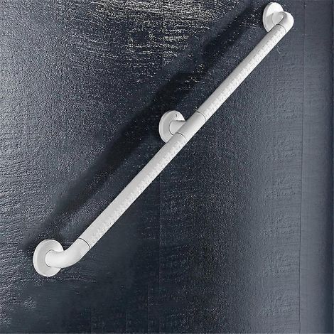 Barre d'appui murale de salle de bain en acier inoxydable blanc de 100 cm, antidérapante et sécuritaire pour personnes âgées et handicapées (1/3)