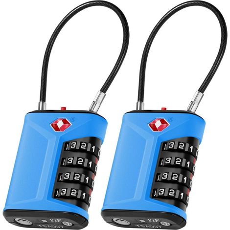 Zahlenschloss TSA 4-stellig mit Kabel, robust, blau, 2 Stück (1/5)