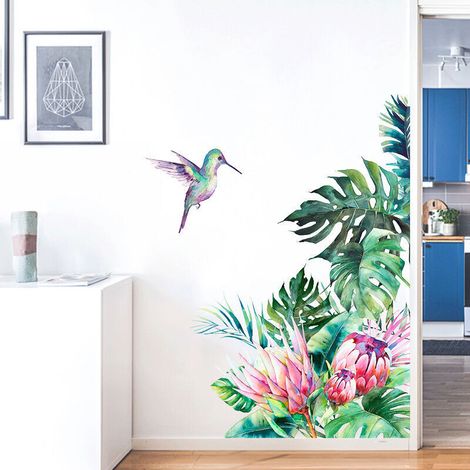Stickers muraux plantes vertes, stickers muraux tropicaux, stickers muraux amovibles DIY, stickers muraux aquarelle (1/4)