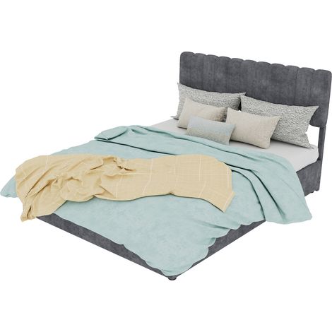 CHICFURN Cama arcón 140x200 cm en terciopelo gris, base elevable, sin colchón (1/5)