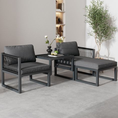 Ensembles de salon de jardin multifonctionnel en aluminium - 2 fauteuils, 2 tabourets - Gris
