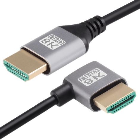 Cavo HDMI 2.1 8K da 2 m, cavo HDMI ad altissima velocità 48 Gbps 4K 60Hz 3D 1080p HDR HDCP, cavo maschio-maschio a 90 gradi per TV PC Monitor Proiettore PS5 PS4 X-Box (1/5)