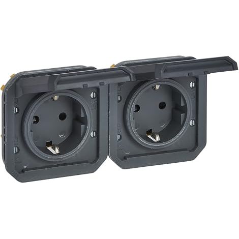 LEGRAND, PLEXO NEW 069879L PRISE POUR PIÈCES HUMIDES, 2 PRISES, SUPPORT SCHUKO, AVEC COUVERCLE À CHARNIÈRE, PROTECTION TACTILE,