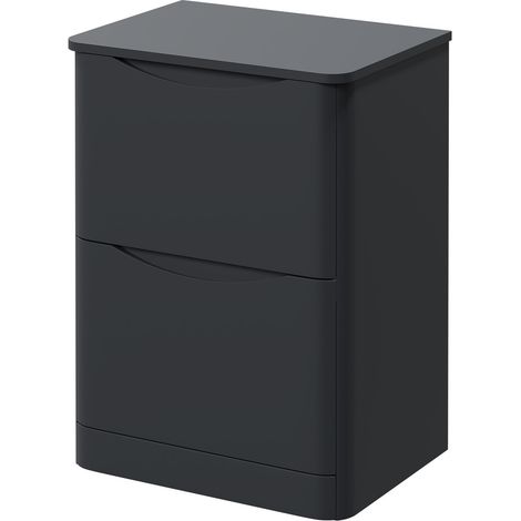 Vela Satin Anthracite 600mm Floor Standing 2 Drawer Vanity Unit for Countertop Basins