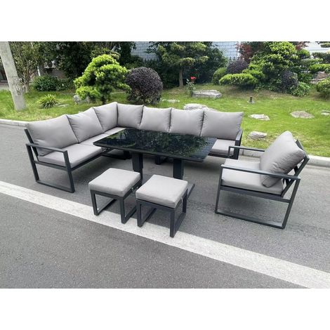 Fimous Aluminum Outdoor Garden Furniture Corner Sofa Chair Footstools Adjustable Rising Lifting Dining Table Sets Dark Grey Black Tempered Glass 9 Seater (1/5)