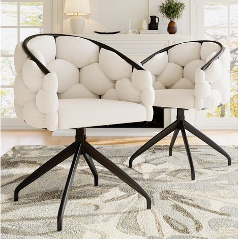 Silla giratoria tapizada para comedor beige OKMYHOME (1/5)