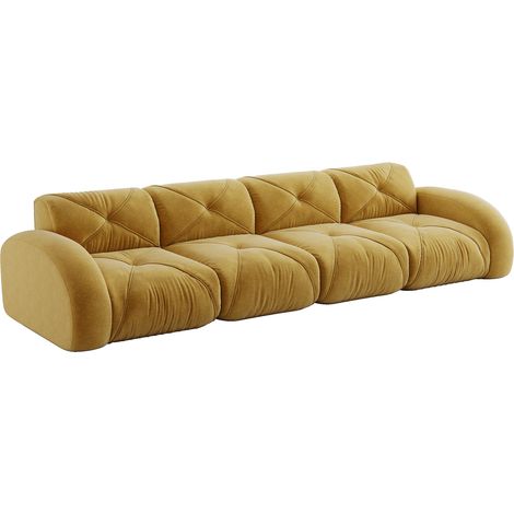 Sofá modular sin marco de 4 plazas de chenilla amarillo, sin montaje (1/5)