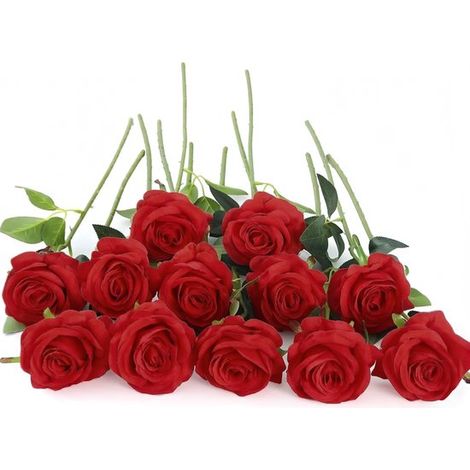 Rose artificiali con 12 steli, rose artificiali lunghe 45 cm con un solo stelo, fiori artificiali realistici per bouquet da sposa, decorazione da giardino, W (1/5)