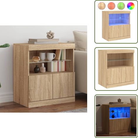 The Living Store Buffet avec lumières LED chêne sonoma 60x37x67 cm - Buffet Design Moderne - Meuble Rangement - Luminaire Led Rgb - Décoration Intérieur - Armoire Murale (1/5)
