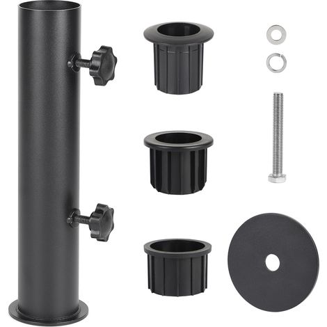 Base per ombrellone, tubo per ombrellone, supporto per ombrellone regolabile in metallo con 3 anelli di riduzione in PVC (28/38/48 mm), nero (1/5)