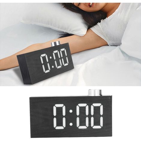 Réveil rotatif LED imitation bois, réveil électronique numérique LED tendance avec fonction snooze, thermomètre, pour la maison, l'étudiant ou le bureau, horloge connectée créative, blanc (1/5)