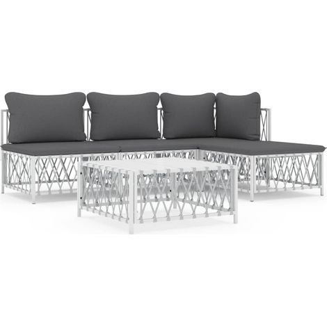 Maison Exclusive - Set Salotto da Giardino 5 pz con Cuscini in Acciaio Bianco (1/5)