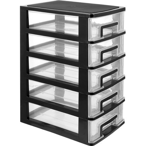 Organiseur de rangement en plastique à 5 tiroirs pour bijoux et maquillage, au design fonctionnel