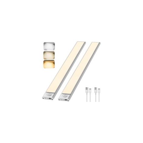 Lampe de Placard 30cm à Détecteur de Mouvement Intérieur, Réglette LED Cuisine sans Fil, Lumière D'armoire 6000K avec 3 Modes d’Éclairage, Rechargeable par USB, 2 Pack [Classe énergétique A+++] [Class (1/5)