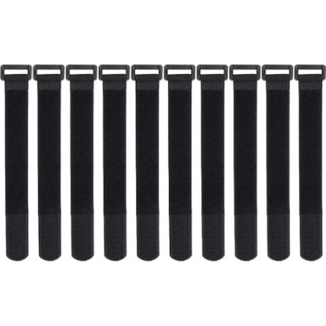 Attaches de câble en nylon - Velcro - Réutilisables - Gestion des câbles - Lot de 10 - 15 cm - Noir (1/2)