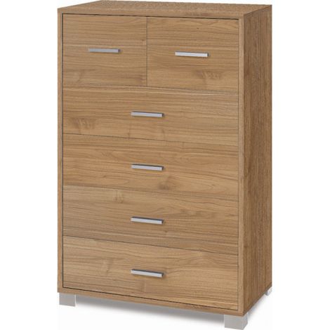 Mueble móvil 4 + 2 cajones 70L x 41P x h112 – Acabado en madera nogal Stelvio – Sarmog